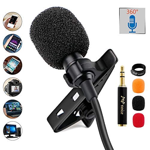 Book Cover PoP Voice 12.8 Feet Lavalier Lapel Microphone Professional Grade Omnidirectional Mic Condenser Small Mini Perfect for Recording Podcast PC Laptop Android iPhone YouTube Interview ASMR External