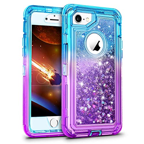 Book Cover WESADN Case for iPhone 6 Case, iPhone 6s Case for Girls Women Cute Glitter Protective 3D Luxury Bling Sparkle Heavy Duty Full Body Protection Shockproof Gradient Cover for iPhone 6 6s 7 8,Teal Purple