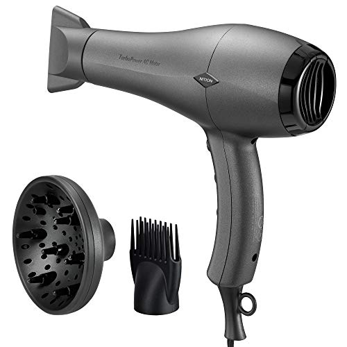 Book Cover NITION Durable AC Motor Ceramic Salon Hair Dryer with Diffuser,Comb & Nozzle Attachments,1875 Watt Negative Ions Ionic Blow Dryer for Quick Drying,3 Heat & 2 Speed Settings,Cool Shot Button,Black