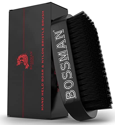 Book Cover Bossman Hand Held Boar & Nylon Bristle Brush - Beard and Hair Care for Men - Detangling Hairbrush