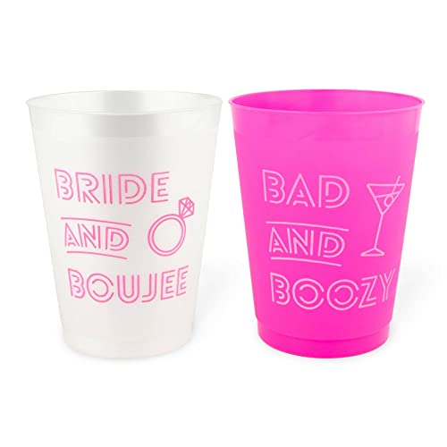 Book Cover Bach & Boujee Bachelorette Party Cups by Stag & Hen | 12 Pack With White Cup For The Bride | 16 oz. Frost Flex, Reusable | Bachelorette Drinkware, Gifts, Decorations, Favors