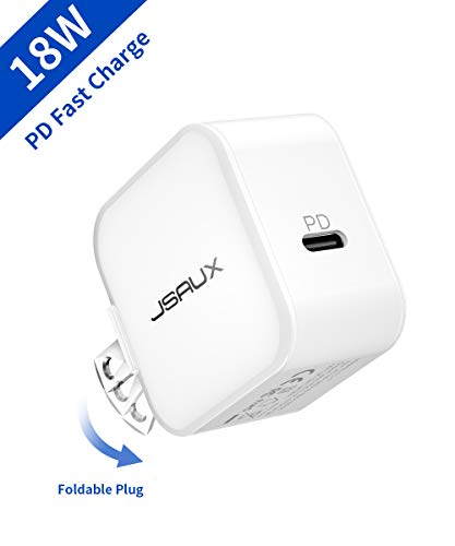 Book Cover USB C Charger, JSAUX 18W Type-C Power Adapter PD Fast Wall Charger, Ultra-Compact Foldable Plug Compatible with iPhone 11/11 Pro/11 Pro Max/X/XS/XR/8, Galaxy S20 S20+, Pixel 3/3 XL/3a, iPad Pro 2018