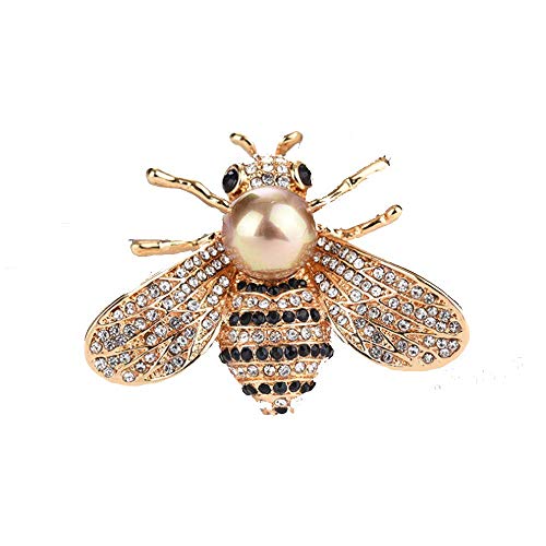Book Cover HSQYJ Honey Bee Brooches Crystal Insect Themed Bee Brooch Animal Fashion Shell Pearl Brooch Pin Gold Tone