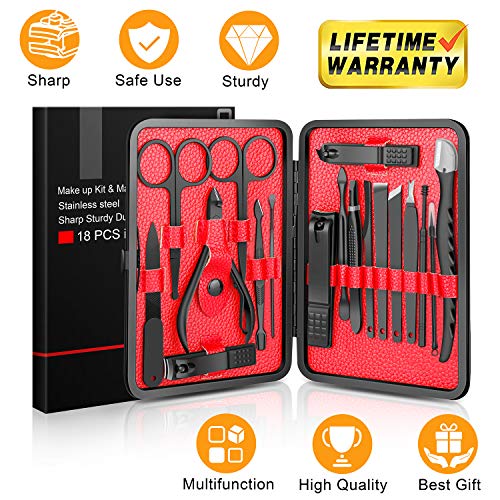 Book Cover Updated 2019 Version Manicure Set-Hunwoo Nail Clippers Set 18 in 1 Grooming Kit Stainless Steel Professional Pedicure Set,Nail Scissors,Nail File,Ear Pick,Tweezers,Nose Hair Scissors,Eyebrow Razor