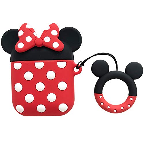 Book Cover iFiLOVE Airpods Case, Cute Cartoon Airpods Cover, Minnie Mouse Soft Silicone Shockproof Protective Case Cover Skin with Ring Buckle Holder for Apple Airpods 1 & 2 Charging Case(#2)