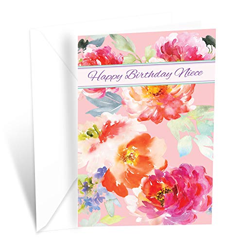 Book Cover Floral Happy Birthday Greeting Card For Niece | Made in America | Eco-Friendly | Thick Card Stock with Premium Envelope 5in x 7.75in | Packaged in Protective Mailer | Prime Greetings