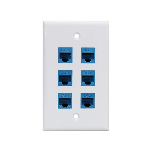 Book Cover Cat 6 Ethernet Wall Plate 6 Port,Ethernet Wall Plate Female-Female Removable Compatible with Cat7/6/6e/5/5e Ethernet Devices -Blue