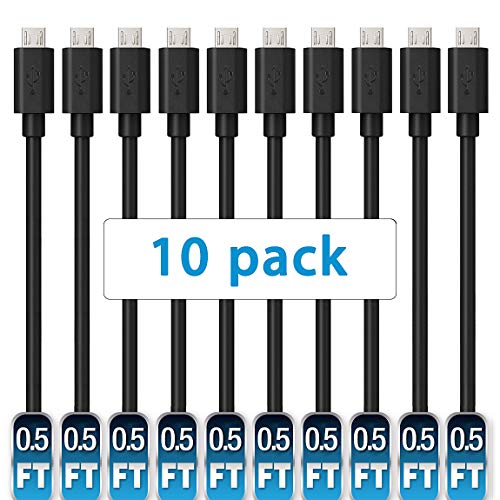 Book Cover Short Micro USB Cable,Mopower 10 Pcs 0.5FT High Speed USB 2.0 A Male to Micro B Charge and Sync Cables for Samsung,LG,BlackBerry and Motorola Smartphones & Tablets Black (10-Pack)