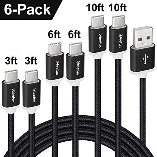 Book Cover CLEEFUN USB C Cable [6-Pack, 3/3/6/6/10/10 ft], Fast Charging Nylon Braided Type C Charger Cord for Samsung Galaxy Note 10/10 Pus, Note 9/Note 8, S10e S10 S9 S8 Plus S10+ S9+, LG G7 G6 G5 V40 V35 V30