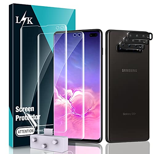 Book Cover [2+3 Pack] LϟK Designed for Samsung Galaxy S10 Plus 6.4 inch, 2 Pcs Flexible TPU Screen Protector + 3 Pcs Camera Lens Protector [Ultrasonic Fingerprint Support] Locate Tool Precise Alignment, Only for Galaxy S10 Plus