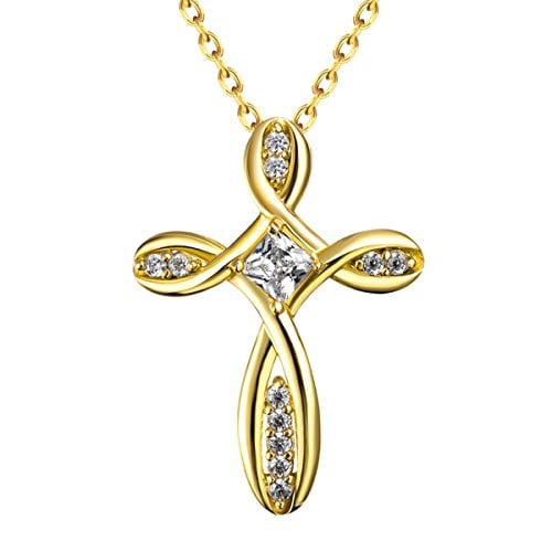 Book Cover Godyce Plated 18k Gold Infinity Cross Necklace Zircon Rose-Gold,Gold with Gift Box - 20.5