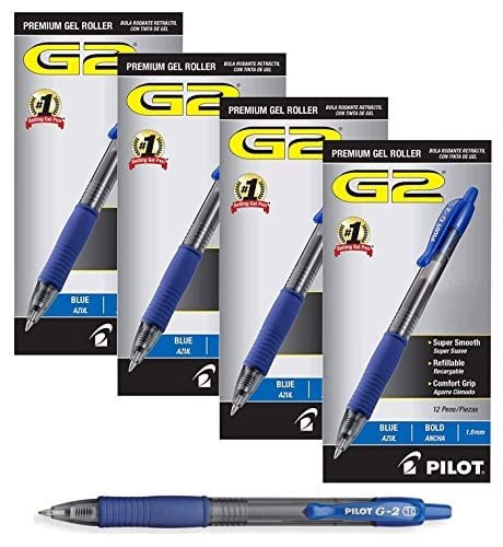 Book Cover Pilot G2 Retractable Premium Gel Ink Roller Ball Pens Bold Pt (1.) 4 Dozen Boxes, Blue Ink; Retractable, Refillable & Premium Comfort Grip; Smooth Lines to the End of the Page