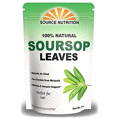 Book Cover Organic Dried Soursop Leaves (Approx 100-200 Leaves) - Whole Dried Leaves, Pure Graviola for Tea, High in Acetogenins - Bulk 2 oz Resealable Bag