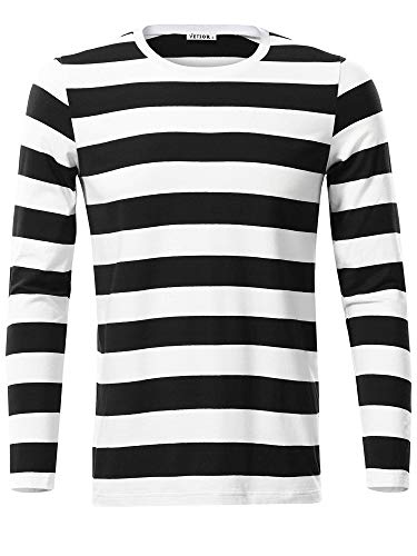 Book Cover VETIOR Men‘s Basic Striped Long Sleeve Casual Cotton T-Shirt