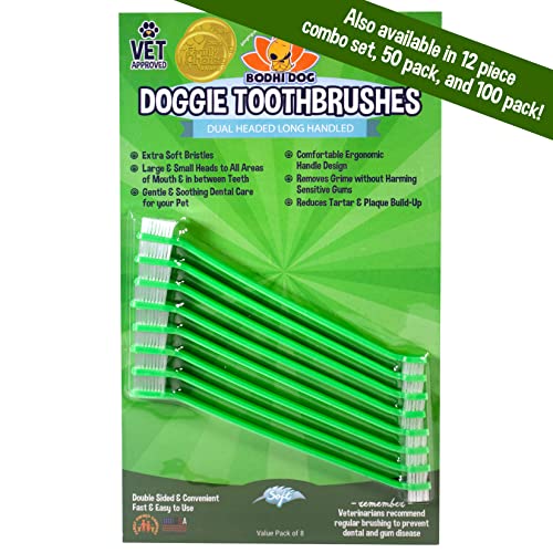 Book Cover Dual Ended Long Dog & Cat Toothbrush | Pet Safe Super Soft Bristles for Pet Dental & Oral Care Teeth & Gums (8 Count)