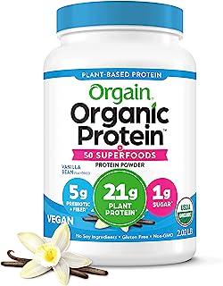 Book Cover Orgain Organic Plant Based Protein + Superfoods Powder, Vanilla Bean - Vegan, Non Dairy, Lactose Free, No Sugar Added, Gluten Free, Soy Free, Non-GMO, 2.02 lb