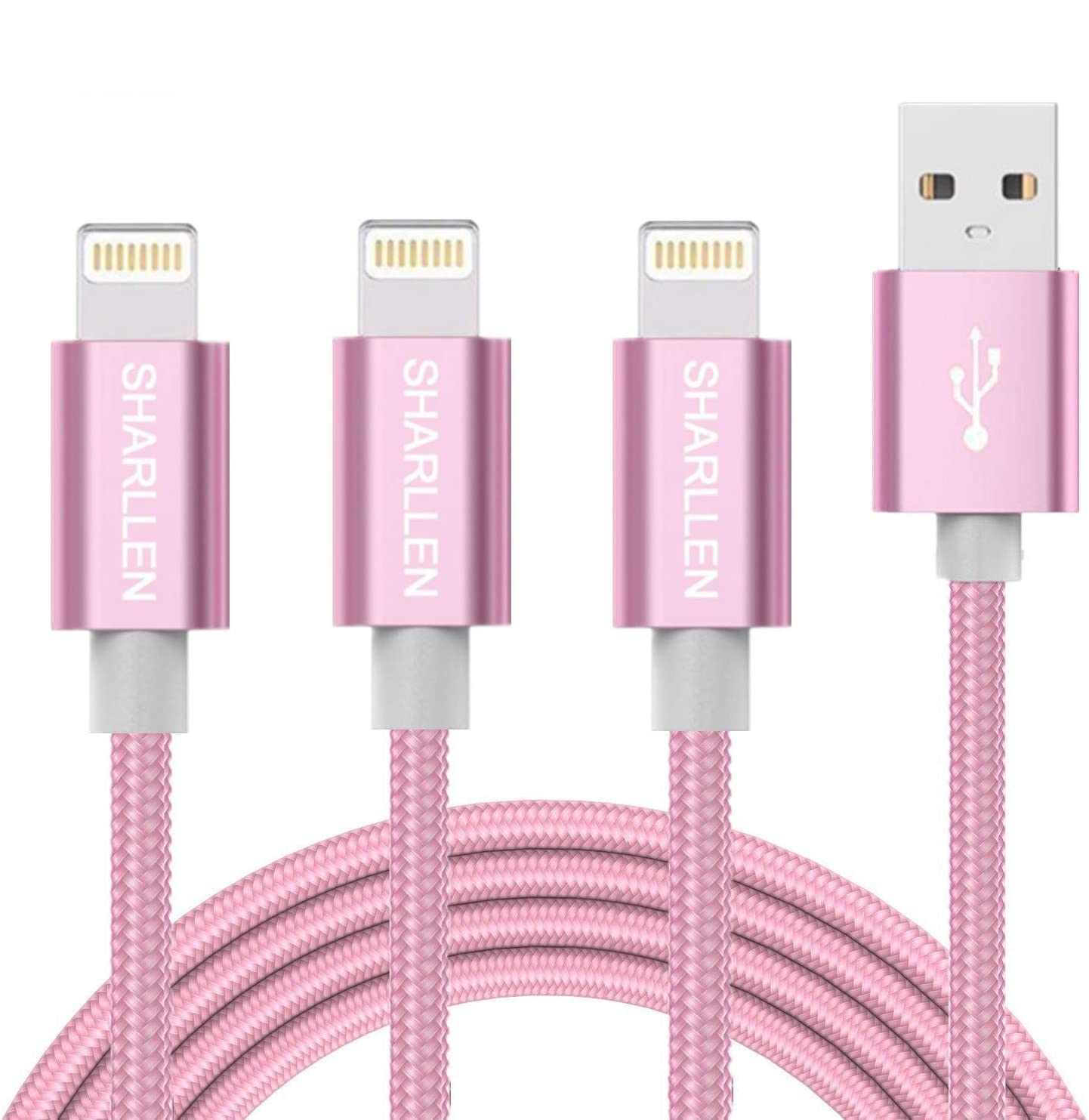 Book Cover iPhone Charging Cable,SHARLLEN 6/6/6FT MFi Certified Nylon Braided Lightning Cables Fast USB Charging&Syncing Cord Compatible iPhone Charger XS/Max/XR/X/8P/8/7/7P/6/iPad/iPod 3 Pack (Rose Gold 6FT)