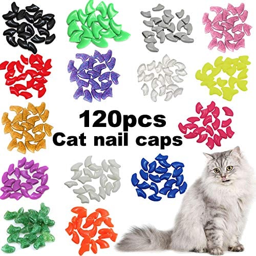 Book Cover VICTHY 120pcs Cat Nail Caps, Colorful Pet Cat Soft Claws Nail Covers for Cat Claws with Adhesive and Applicators Small