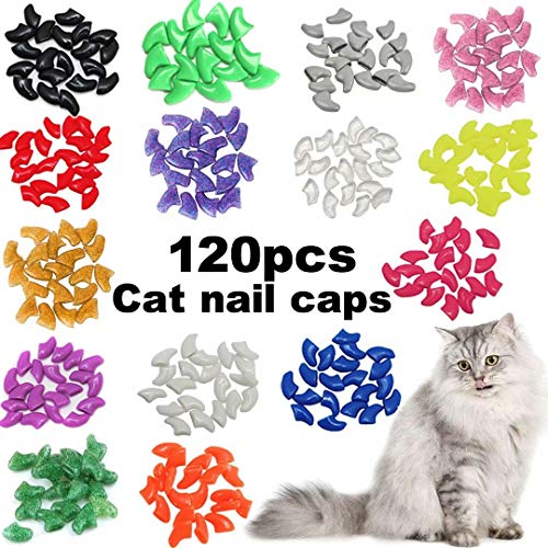 Book Cover VICTHY 120pcs Cat Nail Caps, Colorful Pet Cat Soft Claws Nail Covers for Cat Claws with Adhesive and Applicators Medium