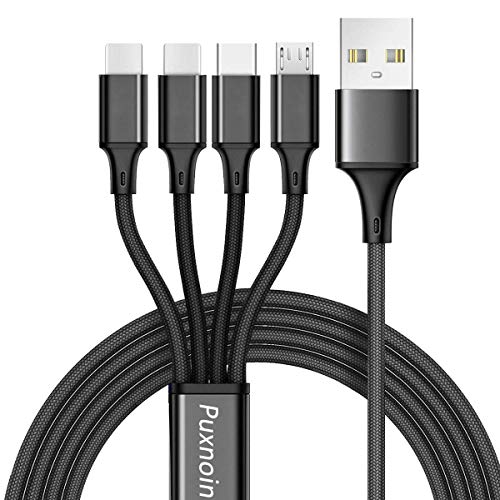 Book Cover Multi Charging Cable, Multi Charger Cable 2Pack 4FT Nylon Braided Universal 4 in 1 Multiple USB Cable Fast Charging Cord Adapter with Type-C, Micro USB Port Connectors for Cell Phones Tablets and More