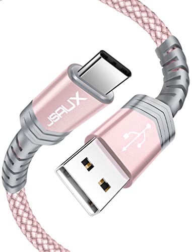 Book Cover USB Type C Cable 3A Fast Charging [2-Pack 6.6ft], JSAUX USB-A to USB-C Charge Braided Cord Compatible with Samsung Galaxy S10 S9 S8 S20 Plus A11,Note 10 9 8, PS5 Controller, USB C Charger(Rose Gold)
