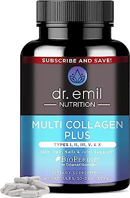 Book Cover Multi Collagen Pills (Types I, II, III, V & X) - Collagen Peptides + Absorption Enhancer - Grass Fed Collagen Protein Blend for Anti-Aging, Hair, Skin, Nails and Joints (90 Collagen Capsules)