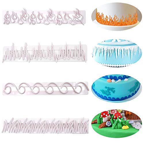 Book Cover Mity rain Cake Fondant Embossing Mold-Flame/Wave/Grass/Icicles Plastic Mini Cookies Cutter for Sugarcraft Fondant Baking Mold Cake Decor Tool Cupcake Decorating (4 Pcs)