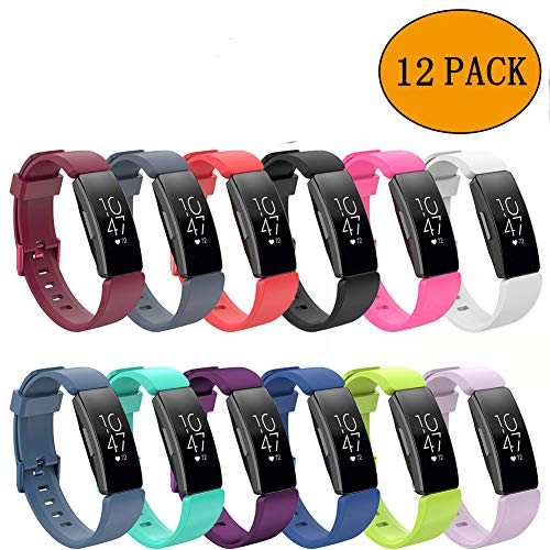 Book Cover Fitbit Inspire HR Sport Band Accessories Watchbands, 12 Color Classic Replacement TPU Watch Band with Stainless Buckle for Fitbit Inspire HR Smartwatch Large (12 Pack, Large)