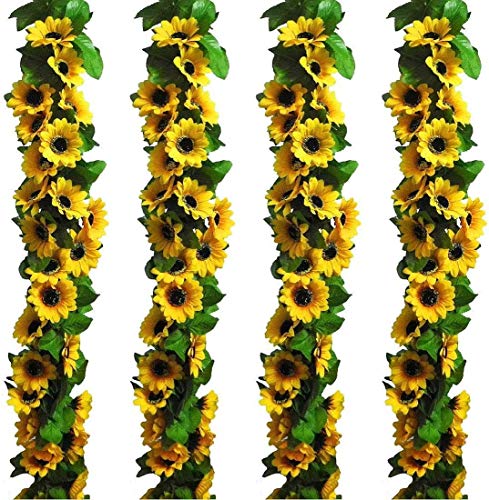 Book Cover 2Pc 7.2ft/pc Artificial Sunflower Garland with 16pc Sunflower Heads Silk Flower Ivy Vine Garland Sunflower Decor for Home Kitchen Wedding Arch Baby Shower Decor