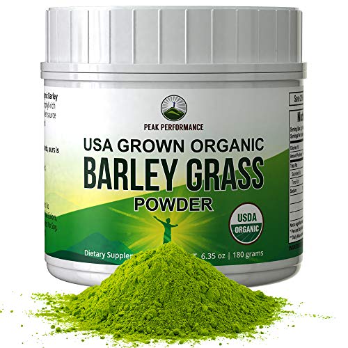 Book Cover Organic Barley Grass Juice Powder by Peak Performance. USA Grown Vegan Superfood Supplement Rich in Fiber, Antioxidants, Chlorophyll. Non Irradiated, Non GMO, Gluten Free Barleygrass Extract Powders