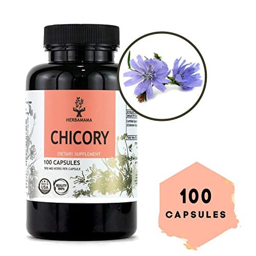 Book Cover Chicory 100 Capsules 500 mg | Filled with Organic Chicory Root | Inulin Powder | Gut Health & Digestive Function | Caffeine Free | Non-GMO (100 Capsules)