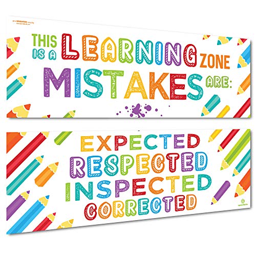 Book Cover Sproutbrite Classroom Banner/Posters for Decorations - Learning Zone - Educational, Motivational & Inspirational Growth Mindset for Teacher, Students - 2 Poster Pack