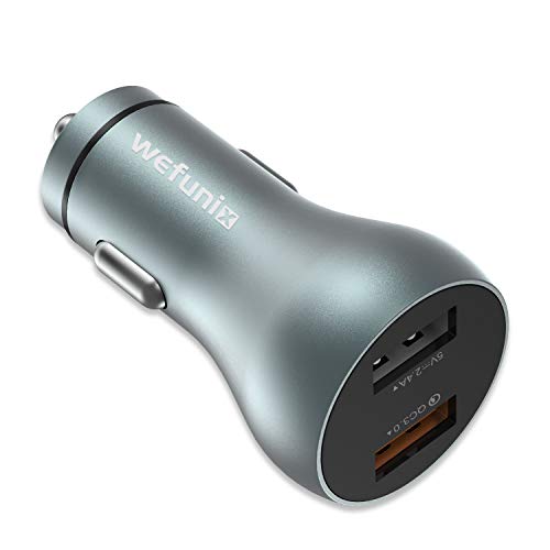 Book Cover Wefunix 30W Output Dual USB Port Quick Charge 3.0 Car Charger Adapter Aluminum Alloy Fast Charger for iPhone Xs Max/XR/8Plus Samsung S10+/S9/Note 9 G G7/V40 and More [UL Certified] [QC3.0 & 2.4A]