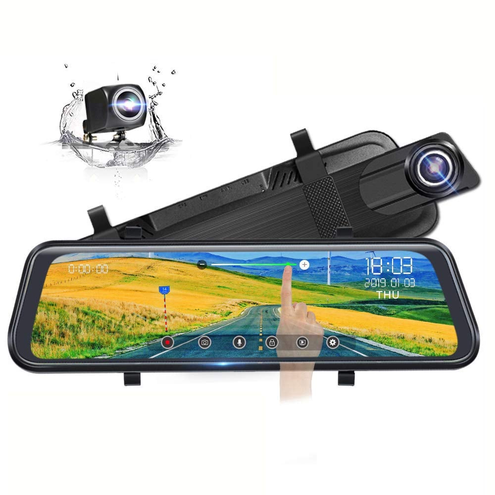 Book Cover Poaeaon Mirror Dash Cam for Cars with 10'' HD Full Touch Screen, Front and Rear Dual Lens with Waterproof Camera, Adjustable Wide Angle, WDR Night Vision, Parking Assistant, 24-Hour Parking Monitor