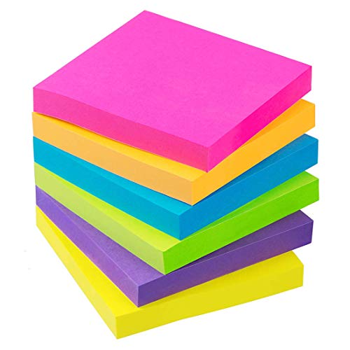 Book Cover Sticky Notes 3x3 Self-Stick Notes 6 Bright Multi Colors Purple Sticky Notes 6 Pads 100 Sheet/Pad (6)