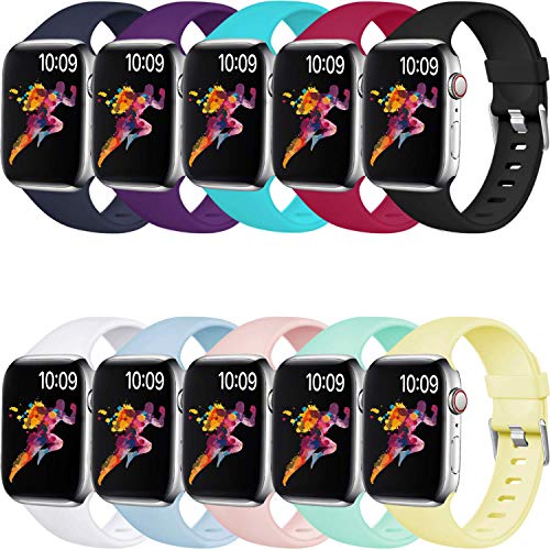 Book Cover Laffav Sport Band Compatible with Apple Watch 40mm 38mm iWatch Series 5 4 3 2 1 for Women Men, 10 Pack, S/M