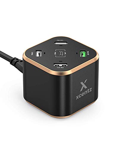 Book Cover USB Charger Xcentz 5-Port Desktop Charging Station, Multi Port 48W Cube USB C Wall Charger Quick Charge 3.0 for iPhone 11 Pro/Xs/Max/XR/X/8/7/Plus, iPad Pro/Air/Mini, Galaxy S9/S8/S7 and More, Black