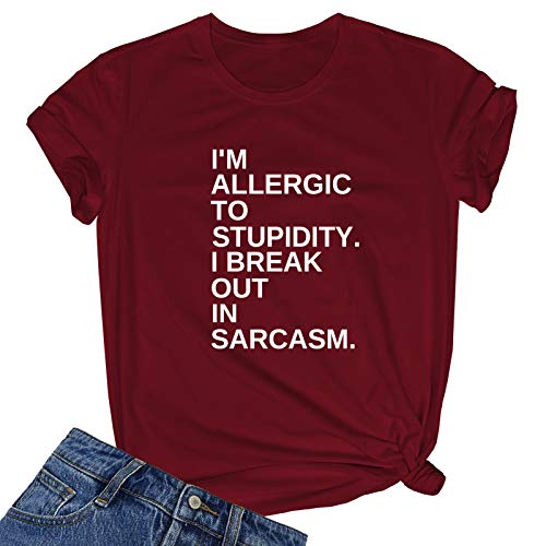 Book Cover YITAN Women Graphic I'm Allergic to Stupidity Funny T Shirts Girl Cute Tops