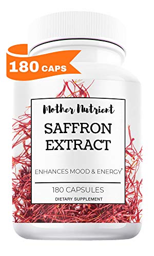 Book Cover Saffron Supplement with 8825 mg of Saffron Extract, Crocus Sativus. 180 Capsules. Powerful Antioxidant Provides Mood Boost, Heart and Eye Health Support.