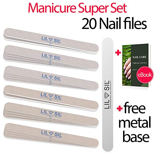Book Cover Nail File Set Professional Manicure Pedicure Tools 100/180 Grit Nail Files for Acrylic and Natural Nails - 20 pcs Best Disposable Nail File for Salon and Home Use LIL SIL 1201425