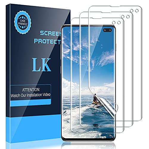 Book Cover LK 3 Pack Screen Protector Compatible for Samsung Galaxy S10 Plus / S10+, Ultrasonic Fingerprint Compatible, Flexible Film HD Transprent, Case Friendy