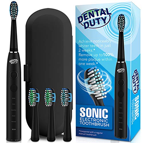 Book Cover Sonic Electric Toothbrush, Electronic Black Toothbrush w/Replacement Brush Heads & Travel Case, Rechargeable Toothbrush w/Smart Timer, Ultra Whitening Toothbrushes For Adults w/Sensitive Teeth