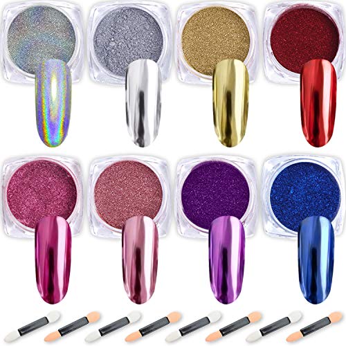 Book Cover Nail Powder Wenida 8 Colors 1g/Jar Holographic Chrome Mirror Laser Synthetic Resin Pigment Manicure Art Decoration with 8pcs Eyeshadow Sticks