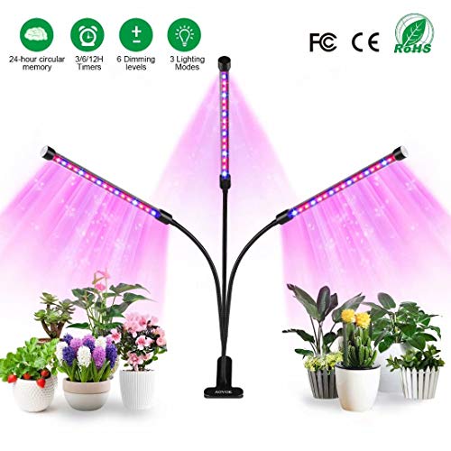 Book Cover AOVOK LED Grow Light, Grow lamp Bulb Triple Head Plant Lights with 3/6/12 Timer 6 Dimmable for Indoor Plants, Vegetable, Flowers, Fruits, Succulents, Seedlings Starting…