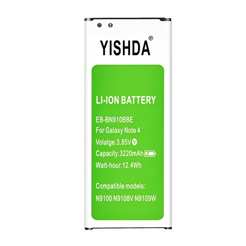 Book Cover Galaxy Note 4 Battery, YISHDA 3220mAh Li-ion Replacement Battery Compatible with Samsung Galaxy Note 4 for N910 N910U N910V N910T N910A N910P | Samsung Note 4 Spare Battery