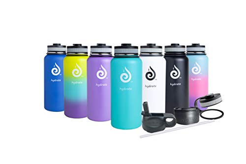 Book Cover hydrate 32 oz Stainless Steel Water Bottle. Comes with Additional Straw lid and flip lid. BPA Free & Leak Proof. (Aqua)