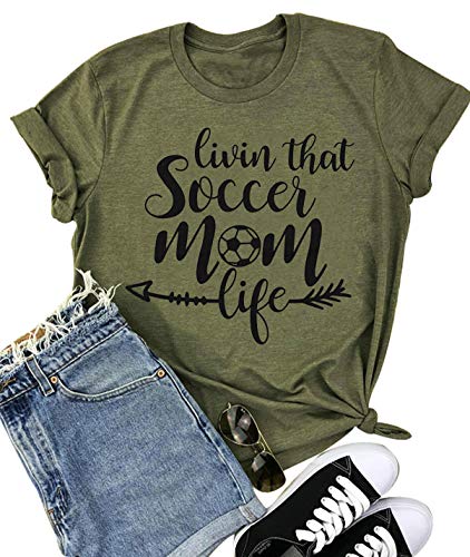 Book Cover DUDUVIE Womens Livin That Soccer Mom Life T-Shirt Round Neck Short Sleeve Top Tees