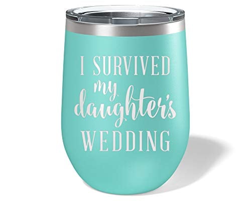 Book Cover Dijkoo Aeiniwer I Survived My Daughter's Wedding Wine Glass Tumbler - Mother of the Bride Gifts 12 oz. Stemless Mom Cup