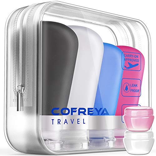 Book Cover Portable 3-layer Leakproof Silicon Soft Travel Bottle Sets(8PCS) With Cosmetic Containers(10mL) and Toothbrush Cover for Shampoo,Toiletries,Lotion)