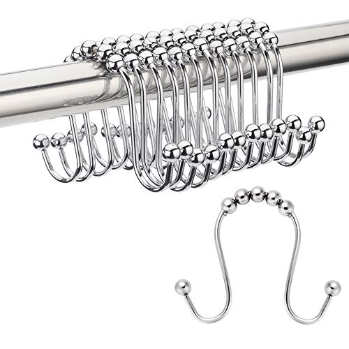 Book Cover Amazer Shower Curtain Hooks, Rust-Resistant Stainless Steel Double Glide Shower Hook Rings for Bathroom Shower Rod Curtains, Polished Chrome, Set of 12 Hooks
